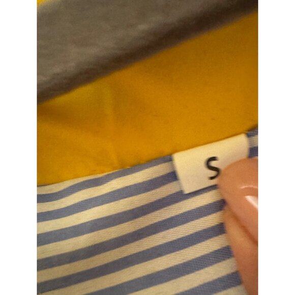 Yellow Hooded Rain Jacket With Drawstring & Snap Closures Size S Striped Lining - Picture 6 of 8